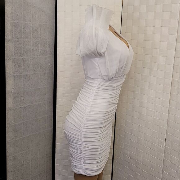 BRAND NEW LOVE X DESIGN RUCHED BODYCON LONG SLEEVE V NECK MINI  COCKTAIL… - Picture 10 of 14